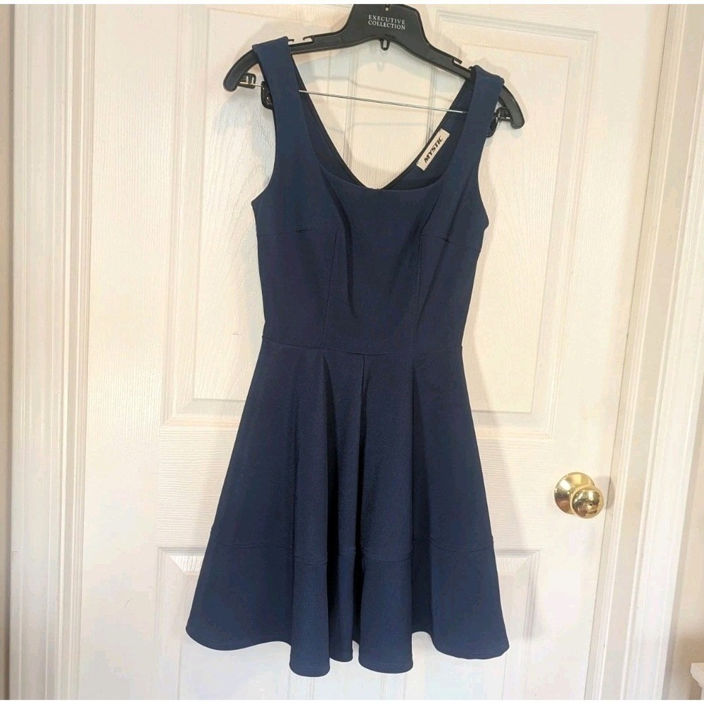 Dark Academia Preppy Navy Piping Fit & Flare Skater Dress Mystique Edgy Festival
